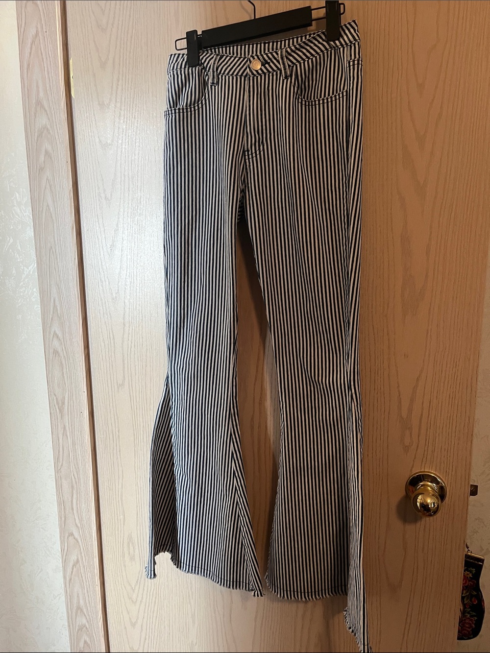 Navy and White Vertical Stripe Pants
